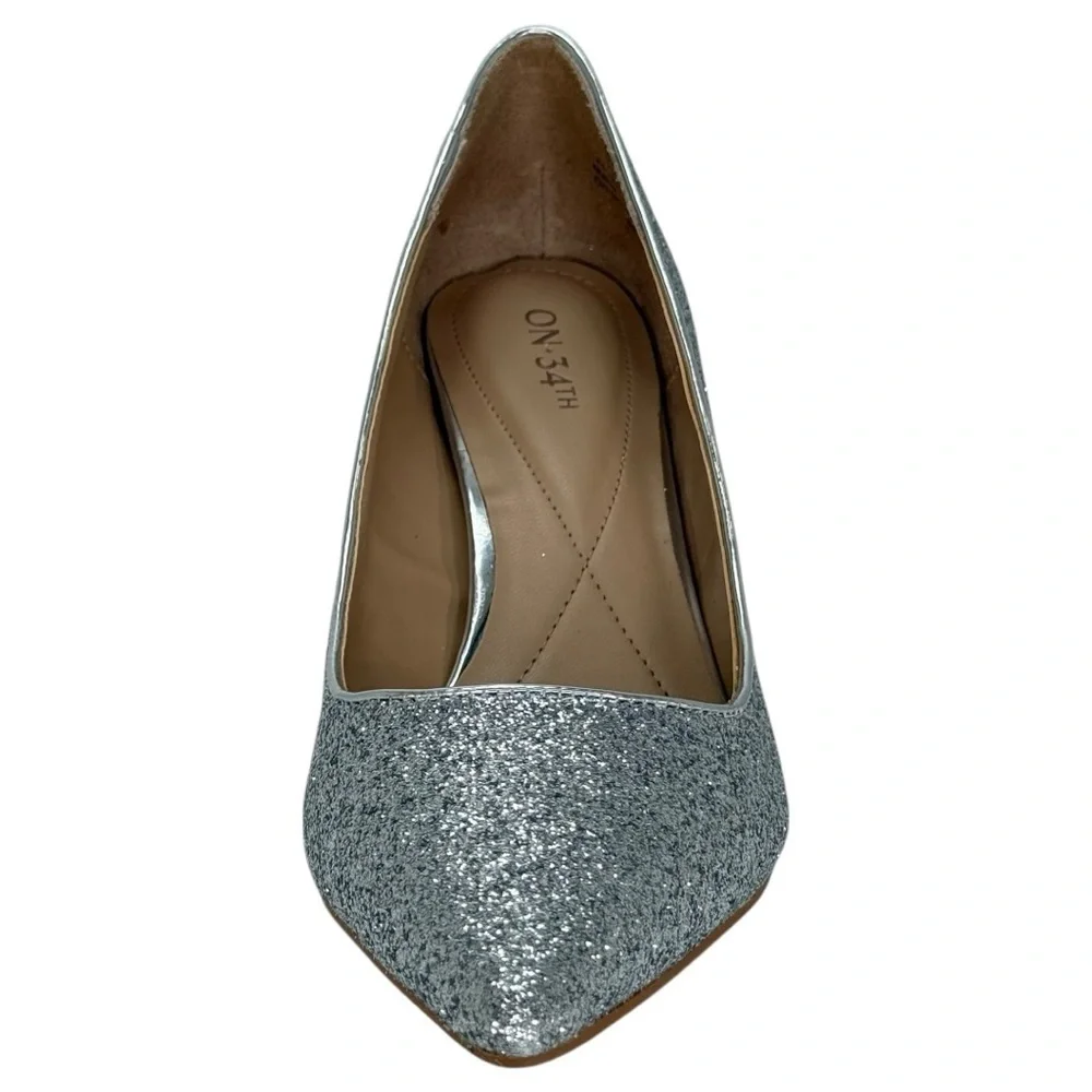 ON 34th Jeules Silver Glitter Womens Heels Size 8M
